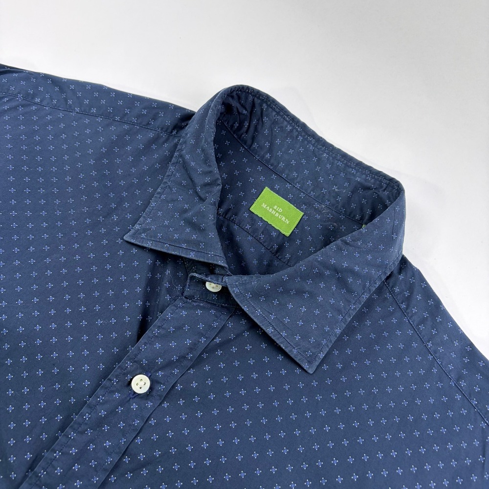 Sid Mashburn Button Down Shirt Mens Large‎ Navy Blue Geometric Print Cotton L